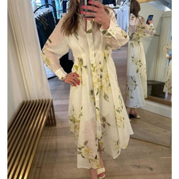 Zimmermann Ivory Magnolia Harmony Draped Shirt Dress - Picture 1 of 8